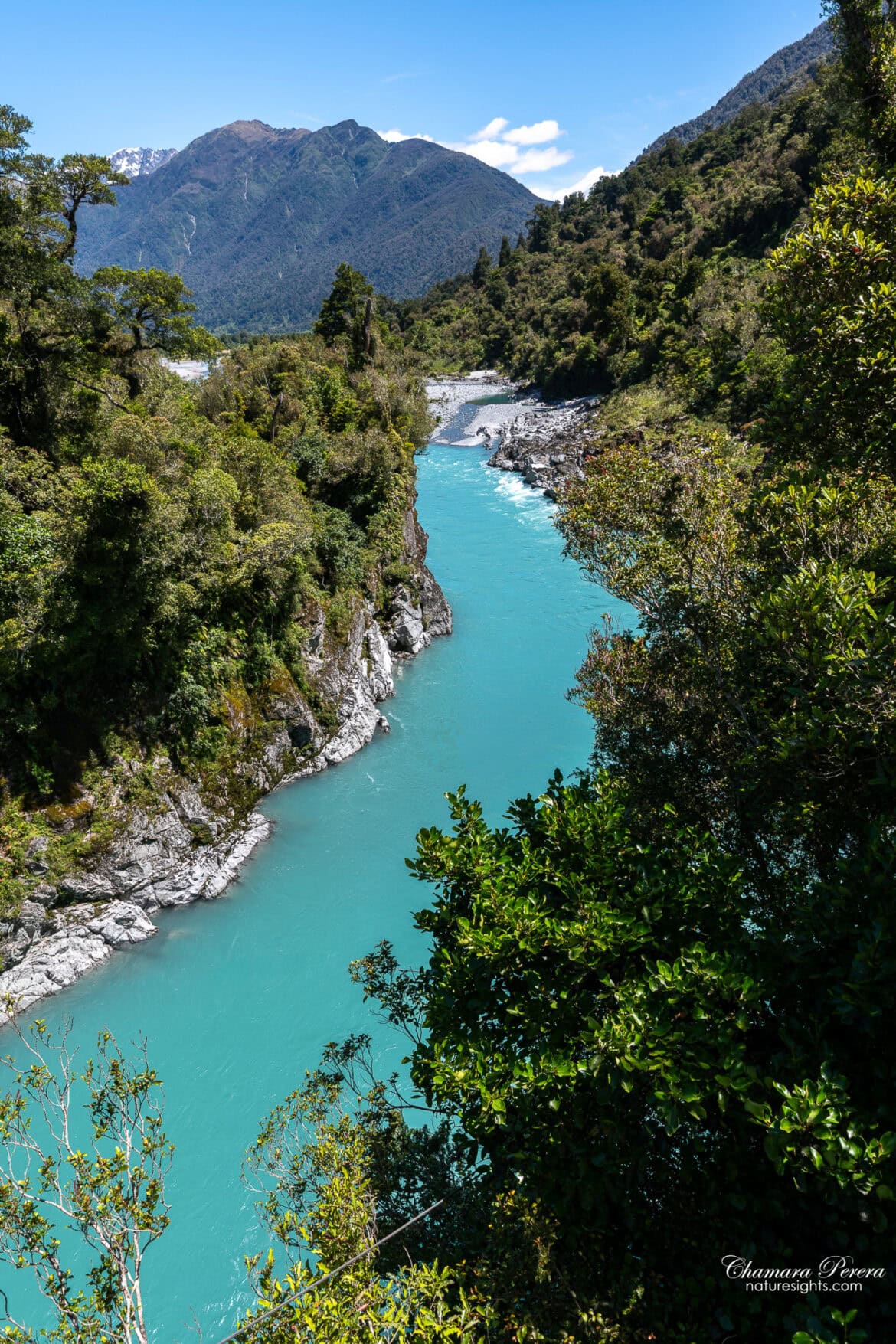 Hokitika Gorge with snow-capped Southern Alps New Zealand