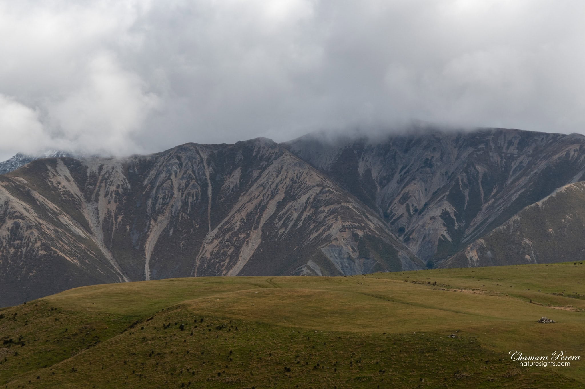 Southern Alps rocky ridgeline TranzAlpine scenic train New Zealand