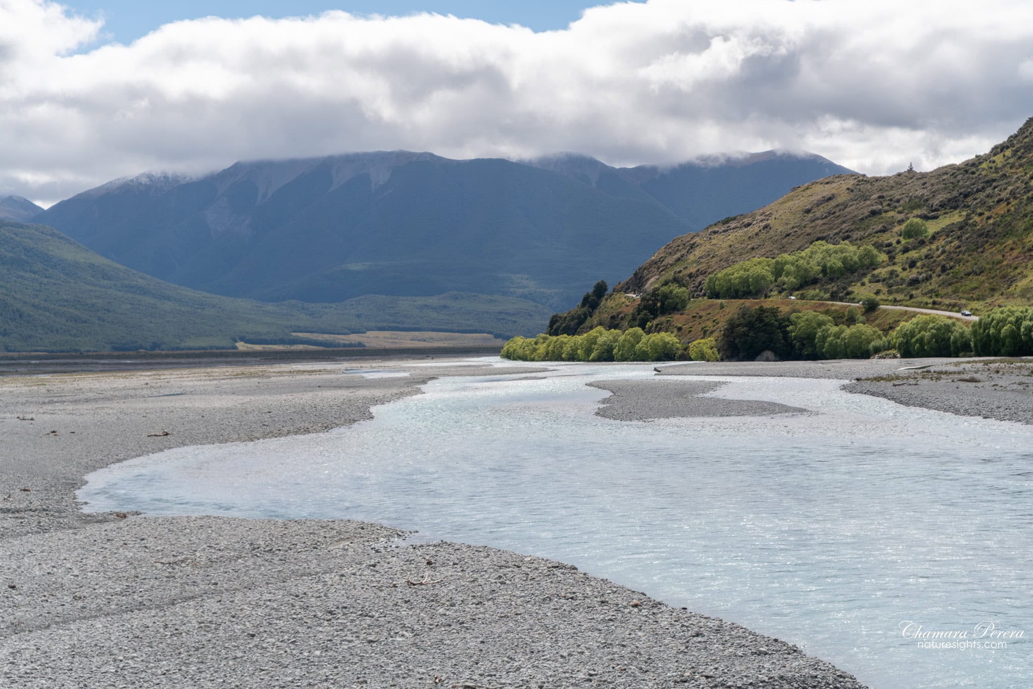 Waimakariri River braided channels Southern Alps New Zealand