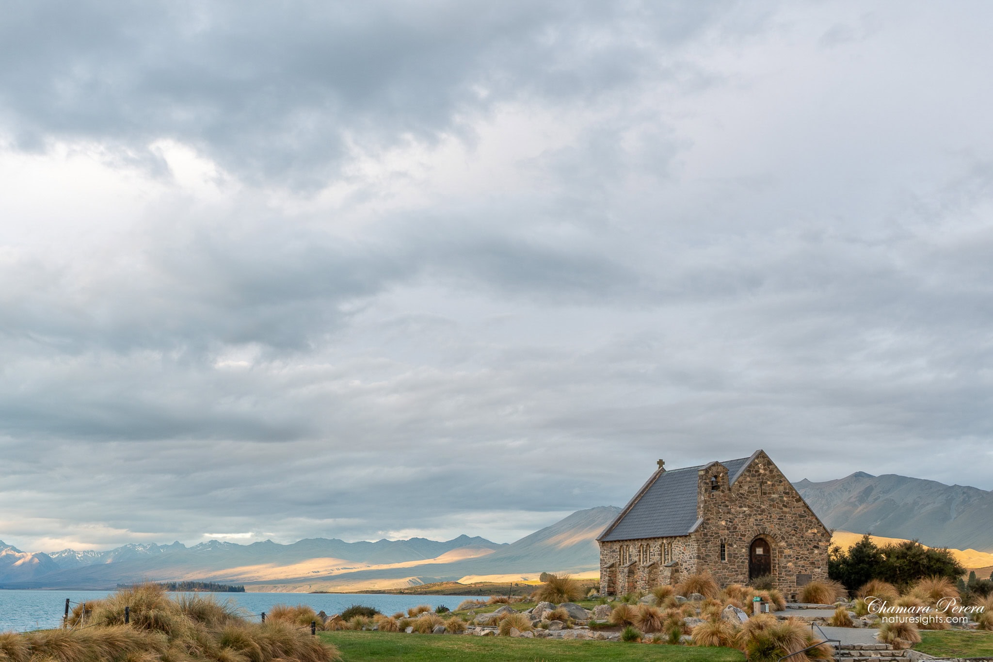Church of the Good Shepherd Lake Tekapo evening light Southern Alps New Zealand