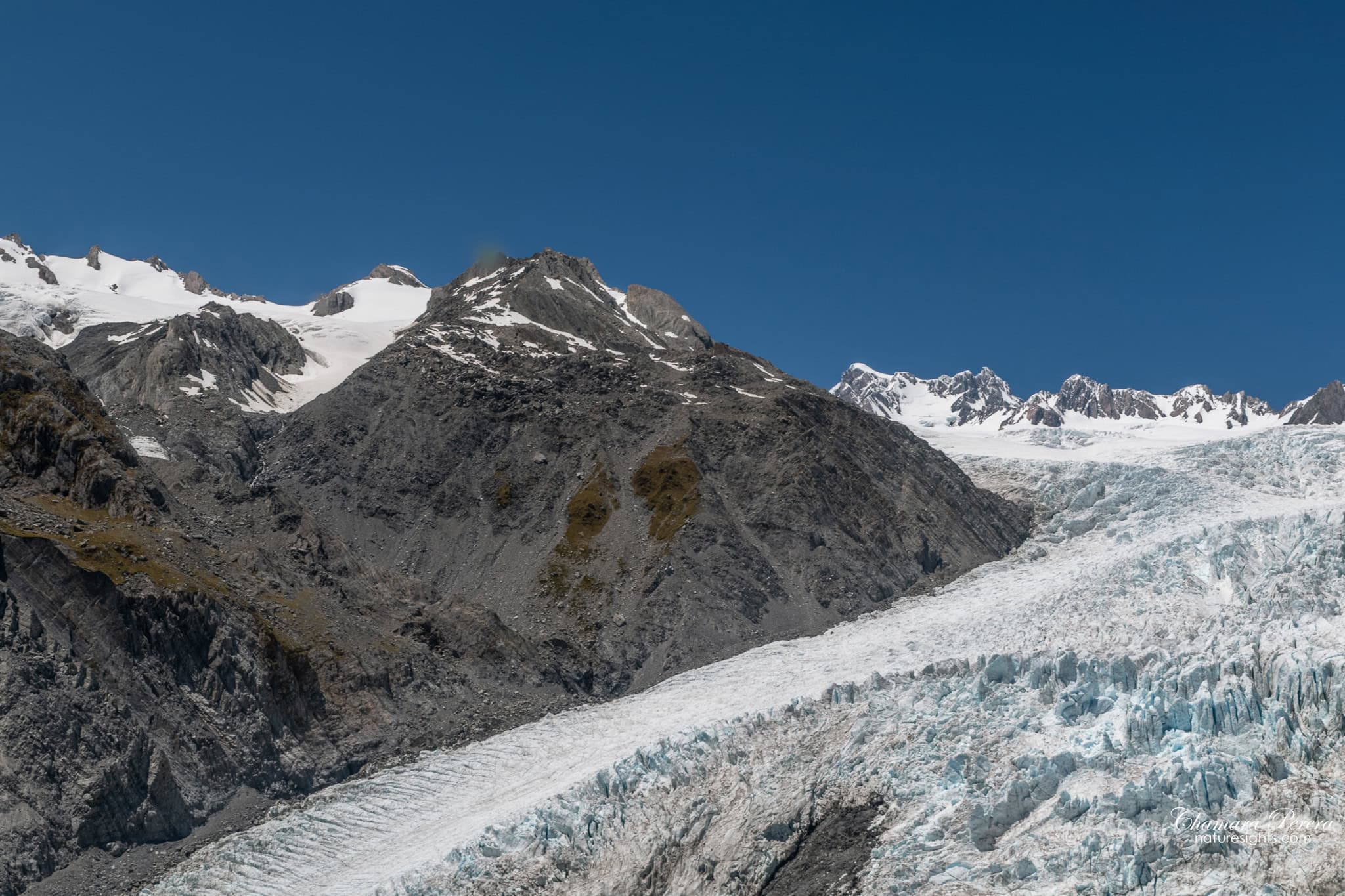 Blue ice seracs on Franz Josef Glacier New Zealand