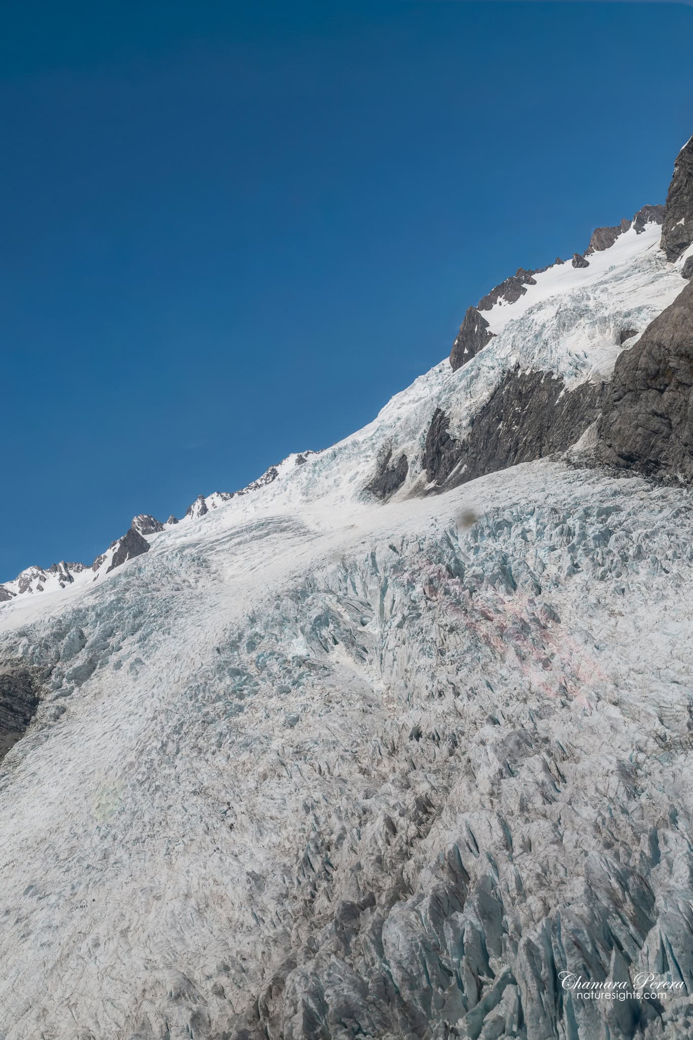 Franz Josef Glacier ice crevasses and seracs close up New Zealand