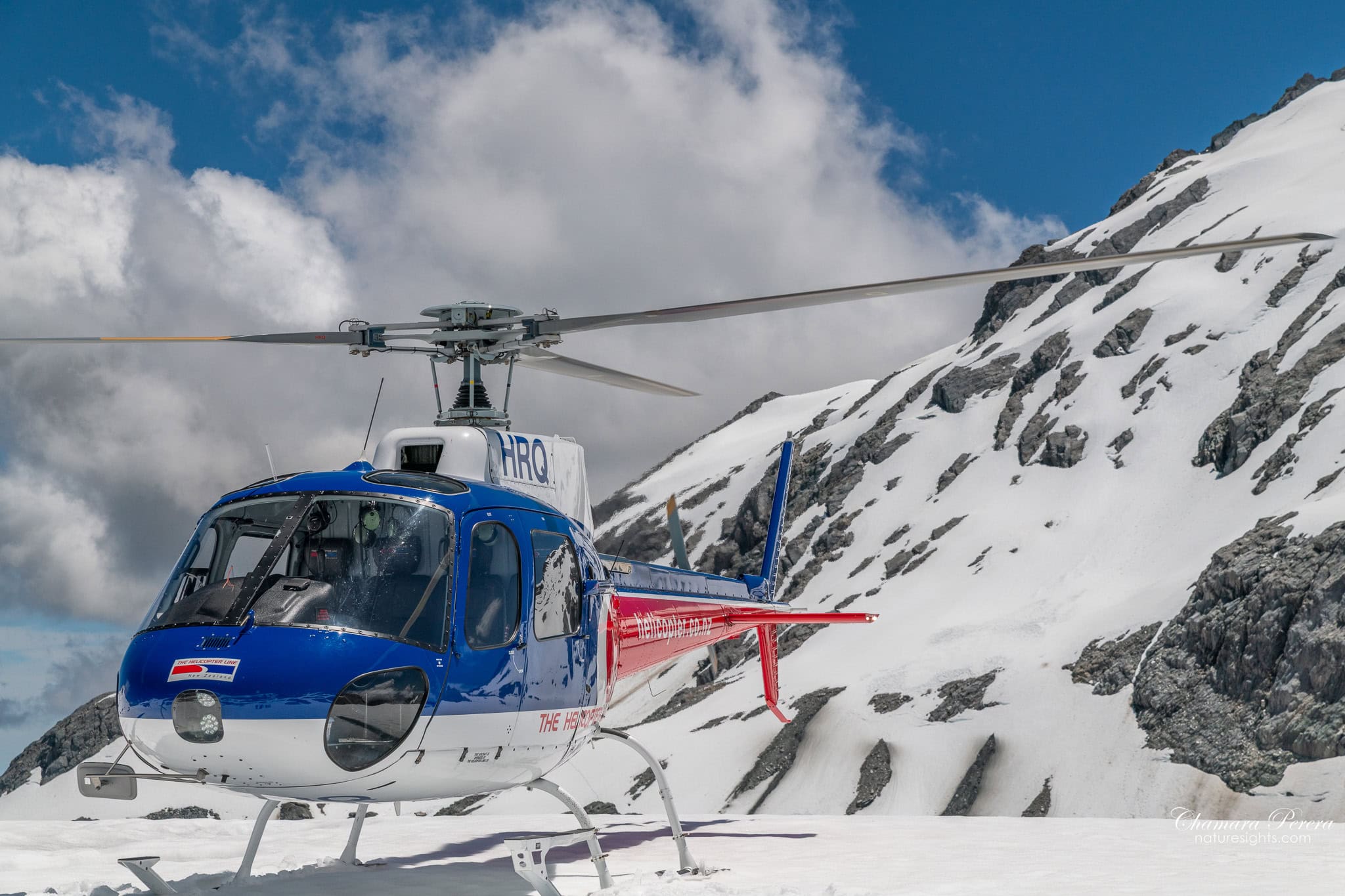 The Helicopter Line helicopter on snow at Franz Josef Glacier New Zealand