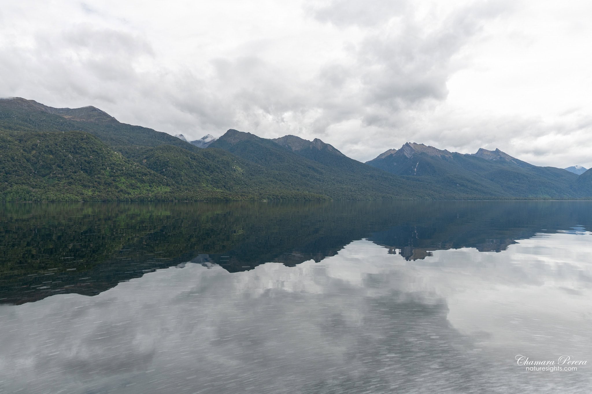 Lake Te Anau mountain mirror reflection Milford Track Fiordland New Zealand