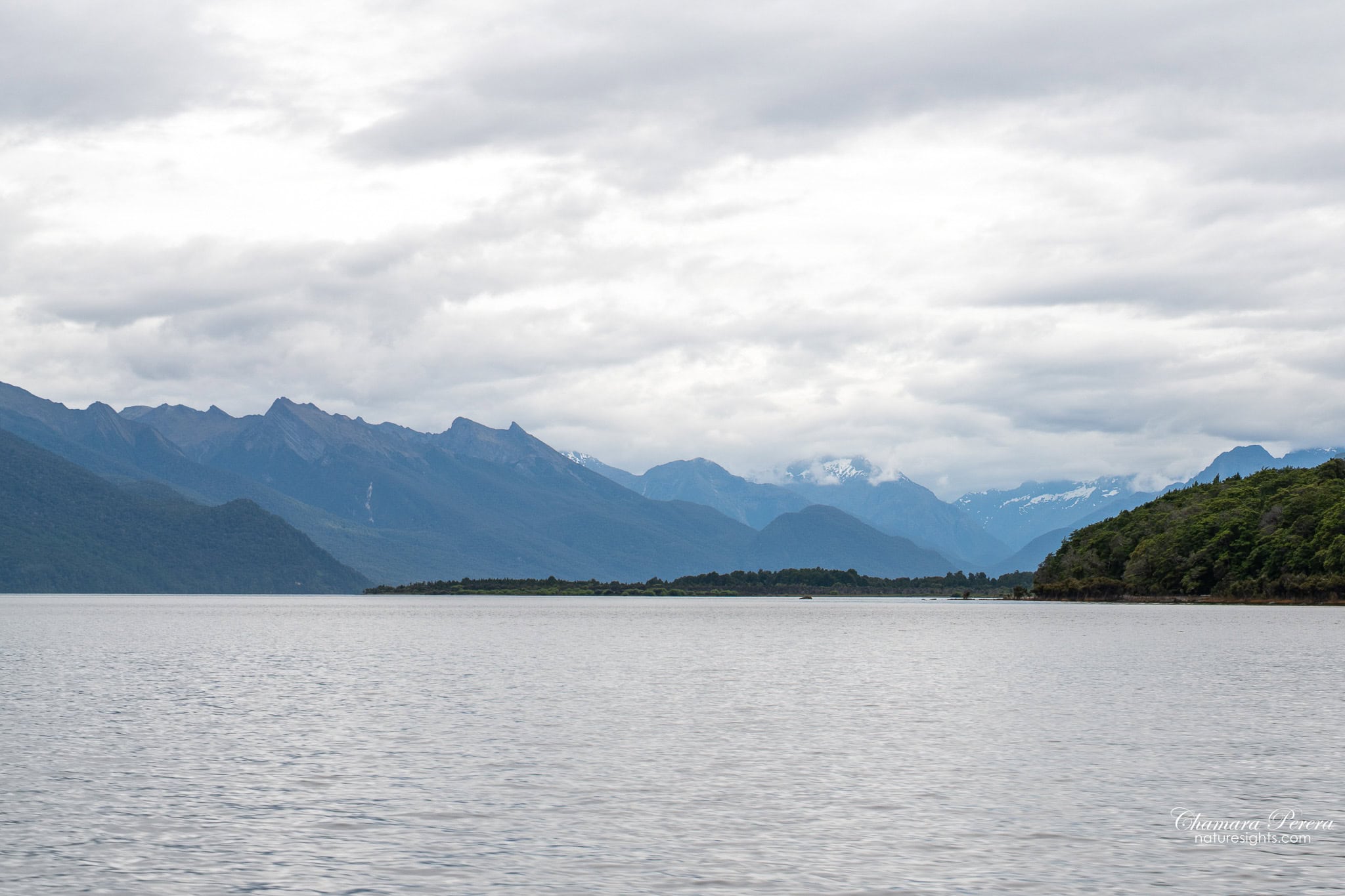 Lake Te Anau with Southern Alps Milford Track New Zealand