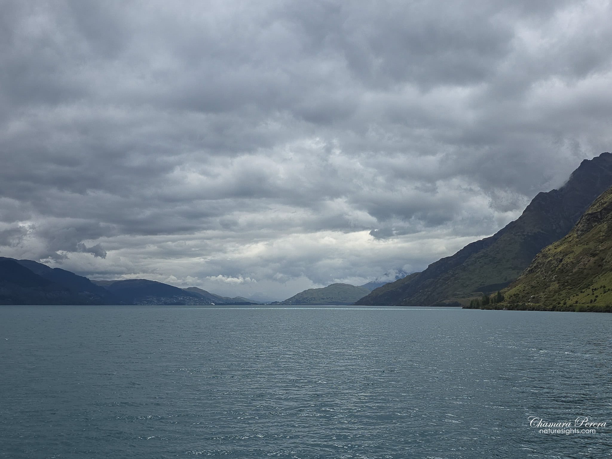 Lake Wakatipu wide view looking toward Queenstown New Zealand