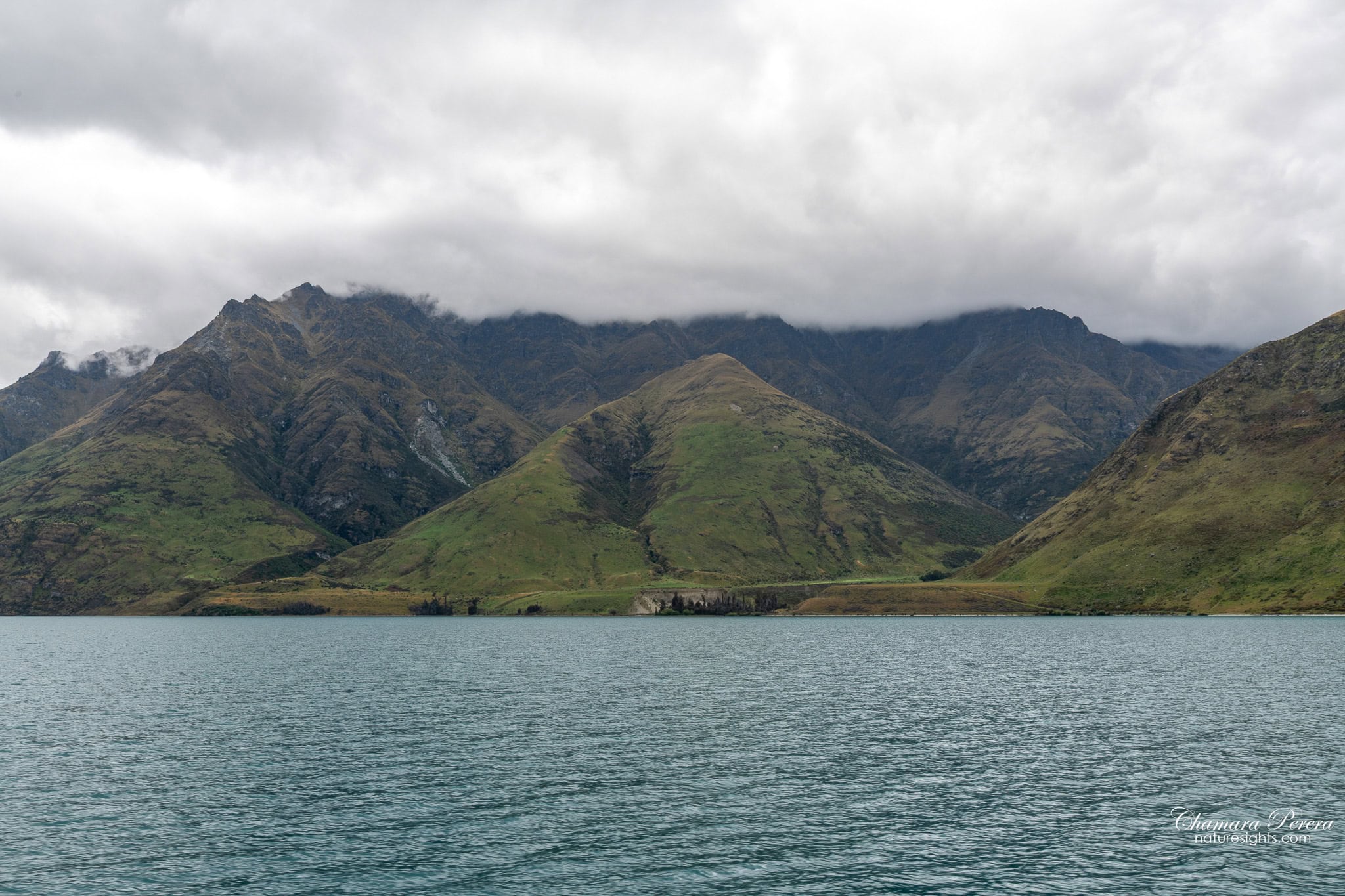 Lake Wakatipu mountain ridges from TSS Earnslaw cruise Queenstown New Zealand