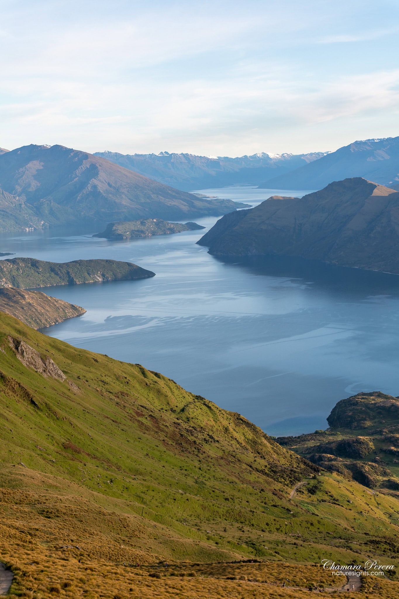 Lake Wanaka aerial-like view from Roy's Peak looking south New Zealand