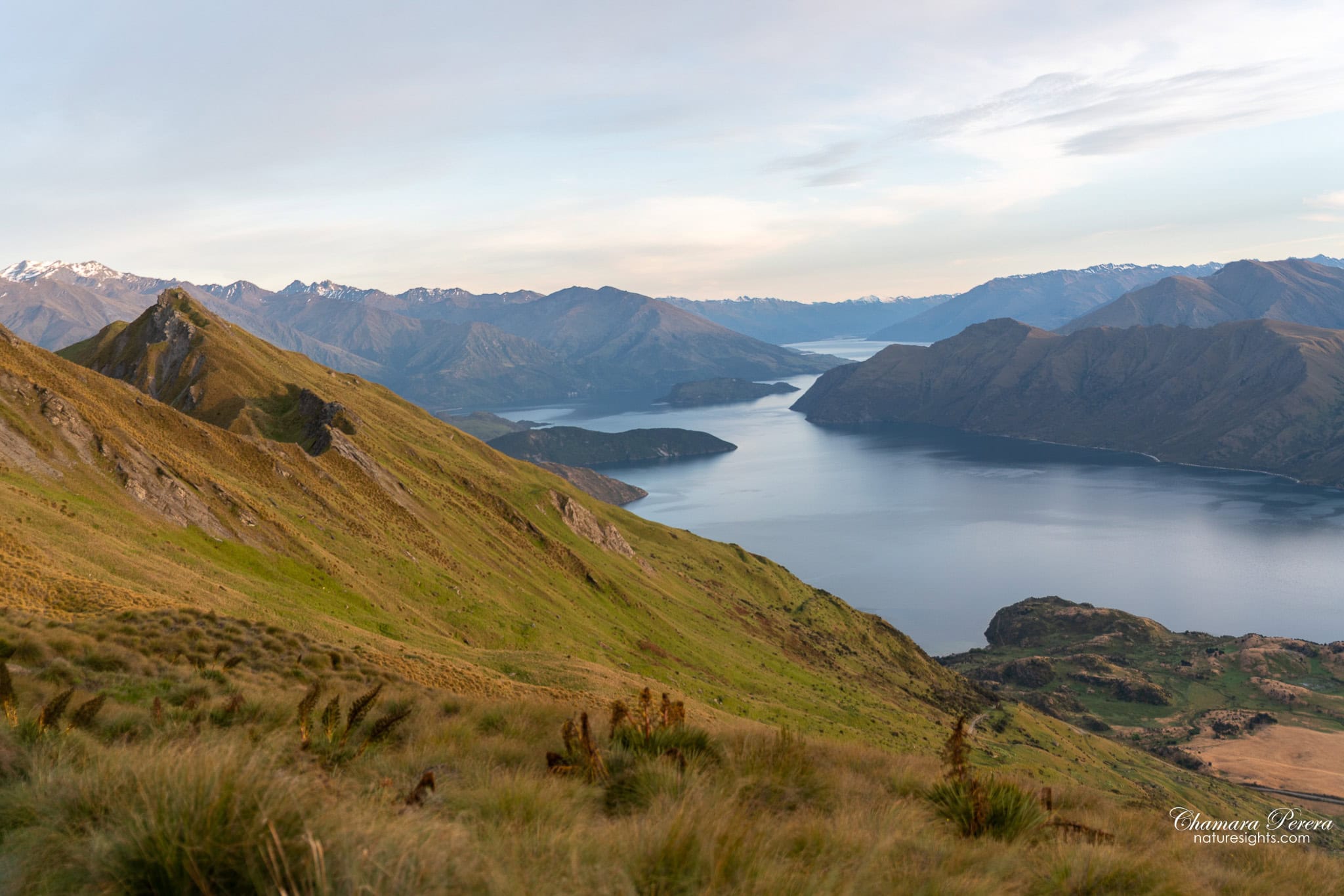 Lake Wanaka southern arm from Roy's Peak in morning light New Zealand