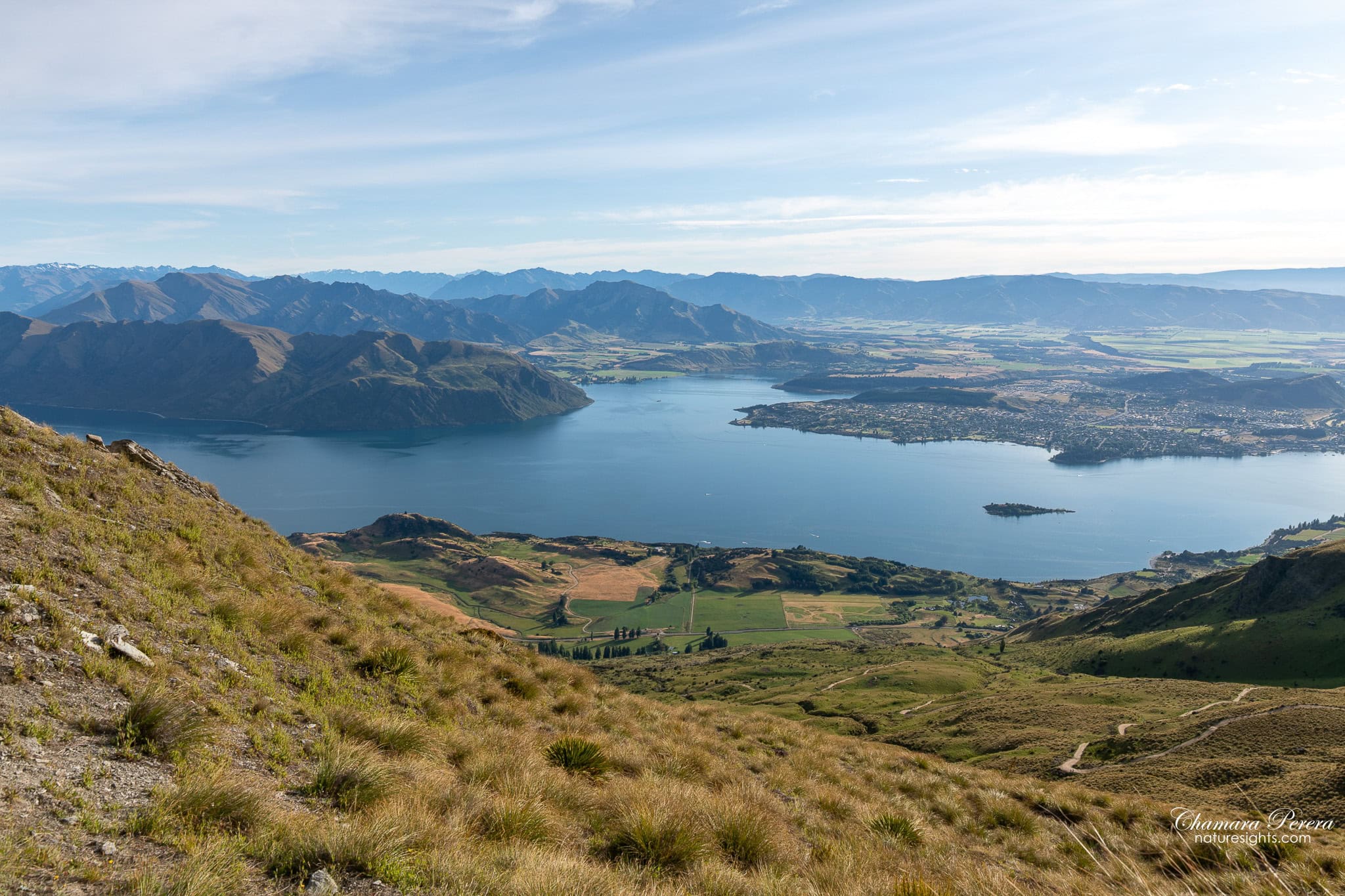 Lake Wanaka and Wanaka town visible from Roy's Peak New Zealand
