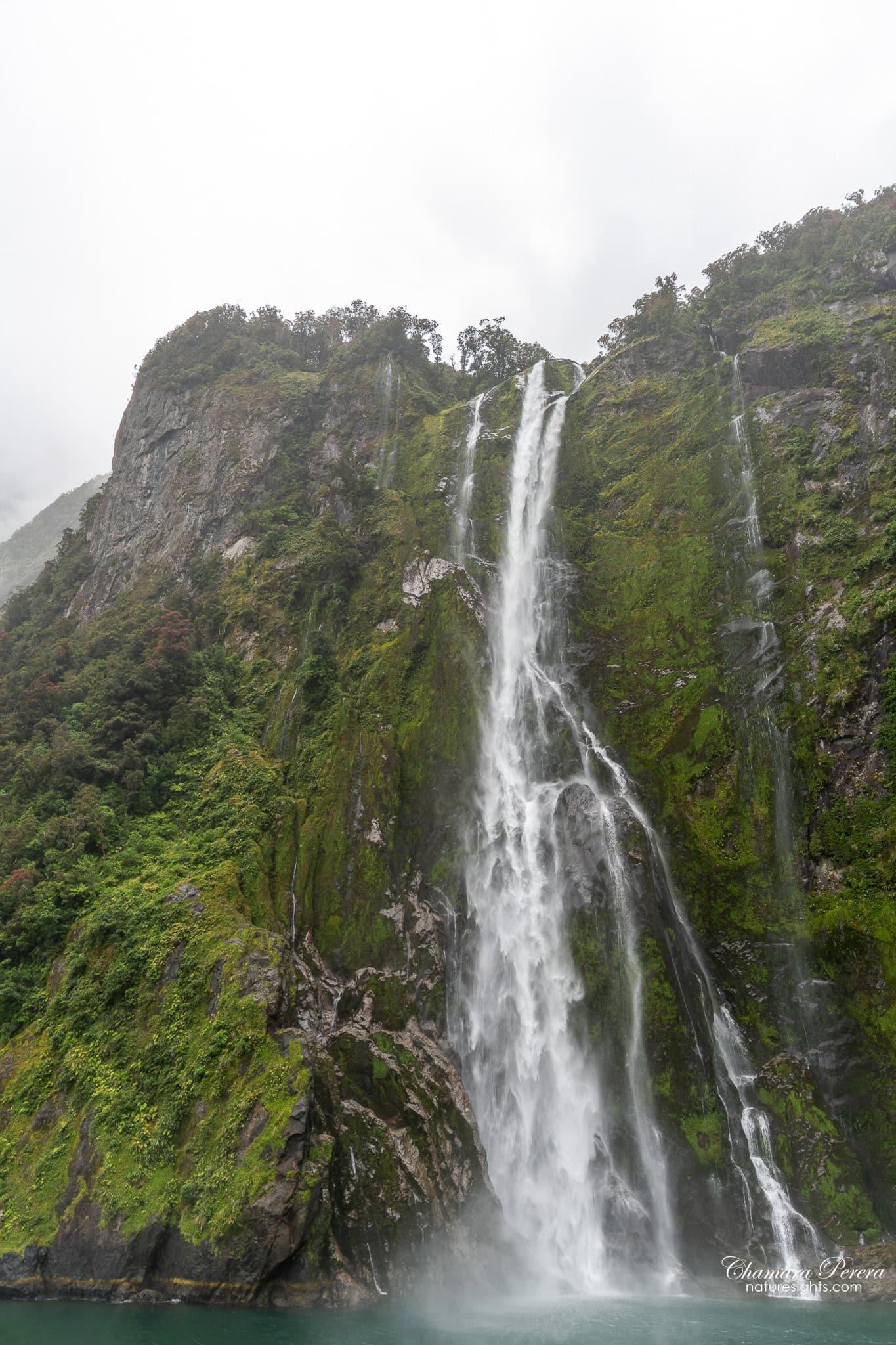 Stirling Falls Milford Sound very close from cruise boat New Zealand
