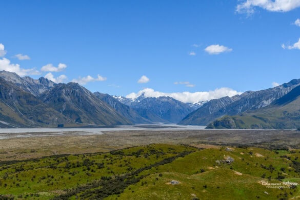 Panoramic view from Mount Sunday summit Edoras Lord of the Rings Rangitata Valley New Zealand