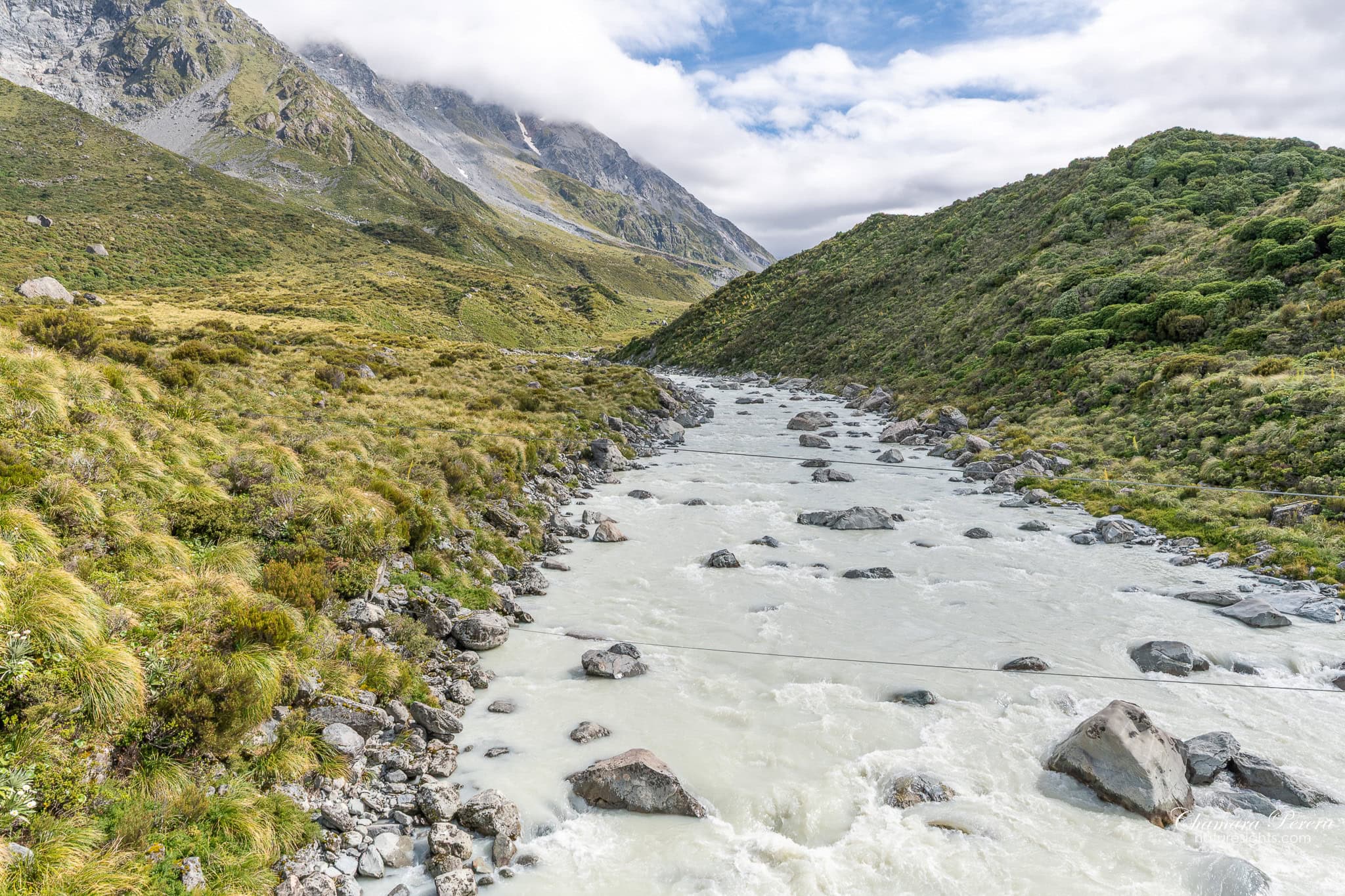 Hooker River glacial milky water Mount Cook New Zealand