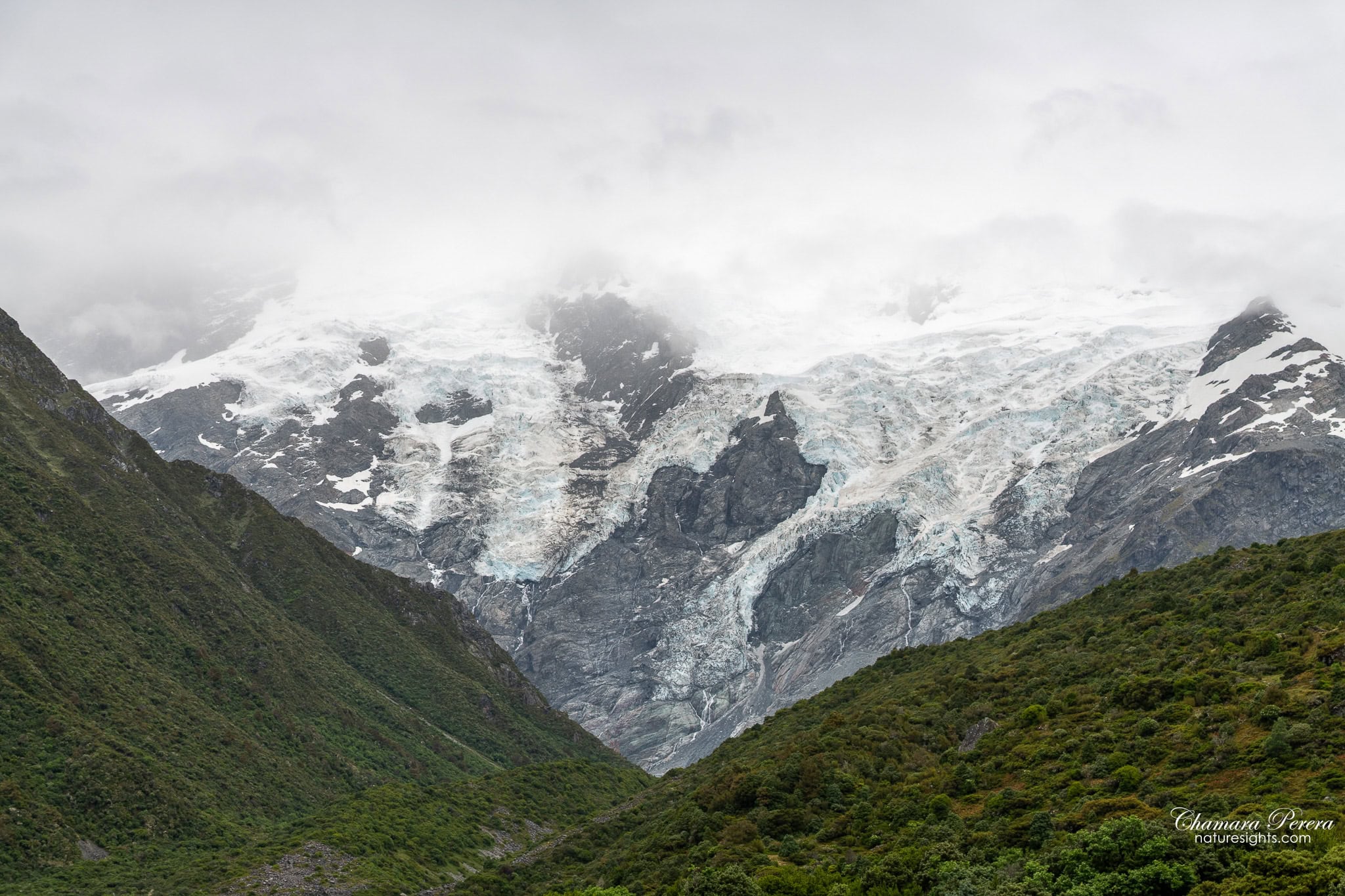 Mueller Glacier ice face and rock walls Mount Cook New Zealand