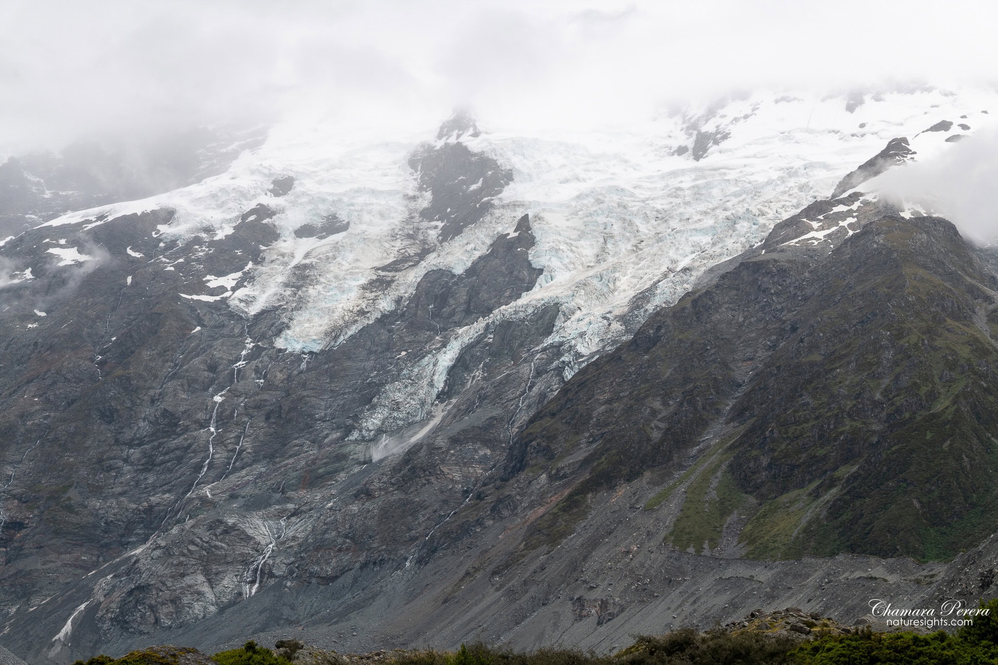 Mueller Glacier ice and seracs close-up Mount Cook New Zealand