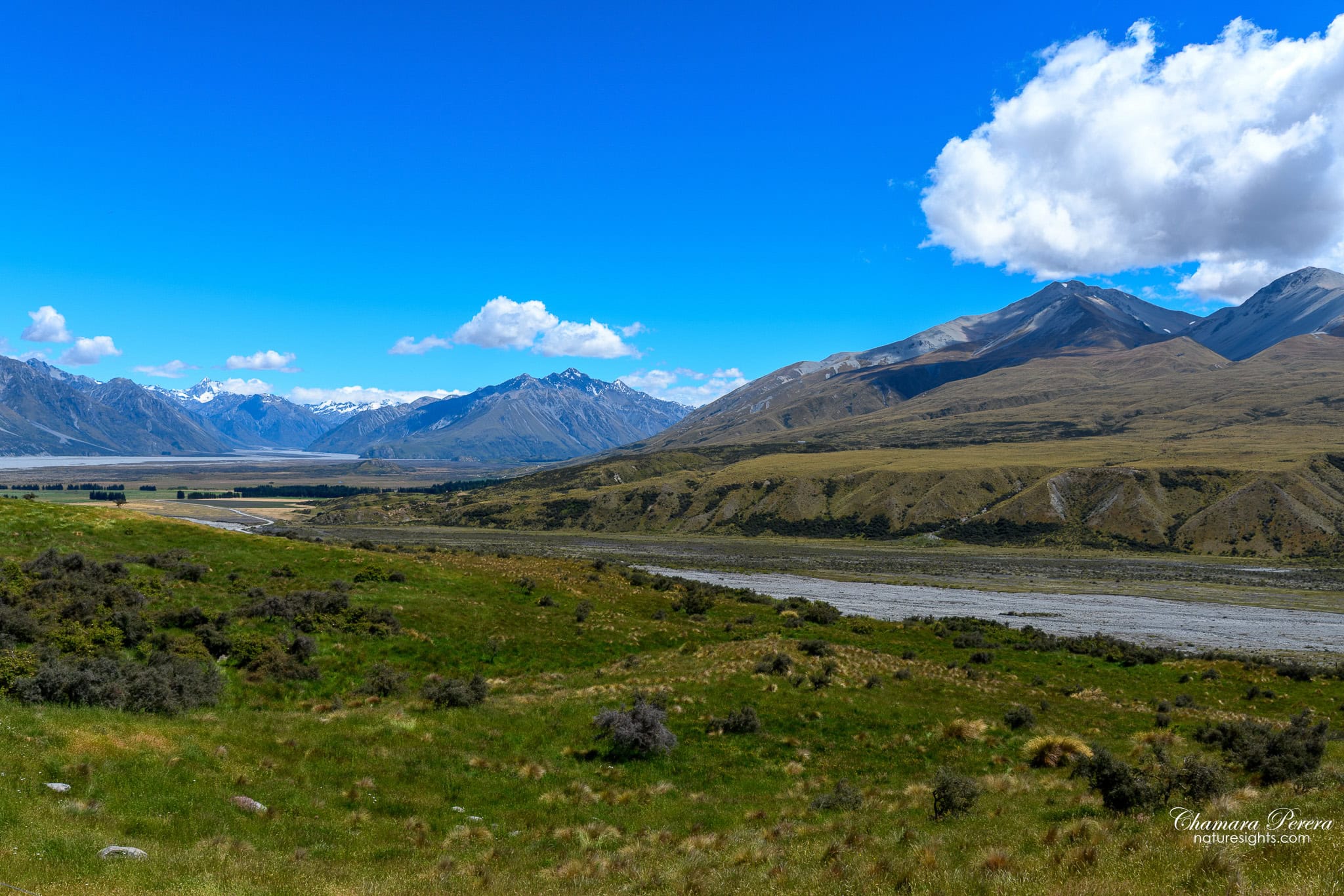 Rangitata Valley with braided river and Southern Alps Mount Sunday New Zealand