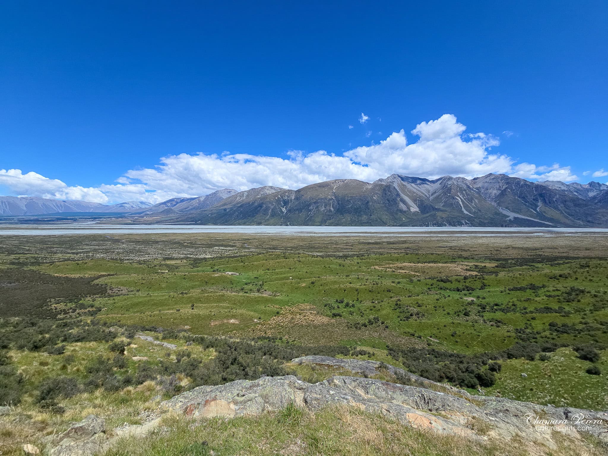 Wide Rangitata Valley view from Mount Sunday summit Canterbury New Zealand