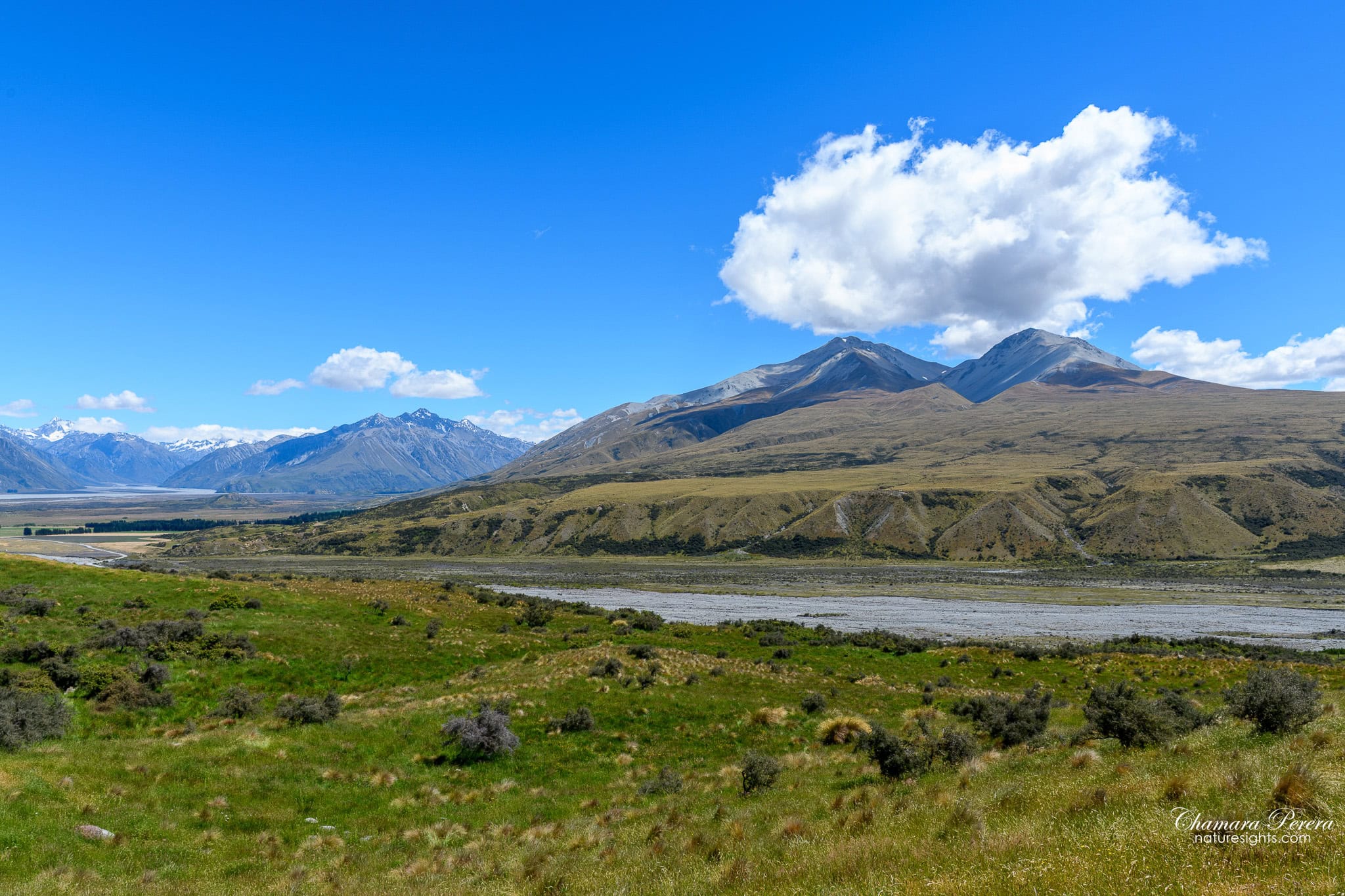 Rangitata Valley and Southern Alps view approaching Mount Sunday New Zealand