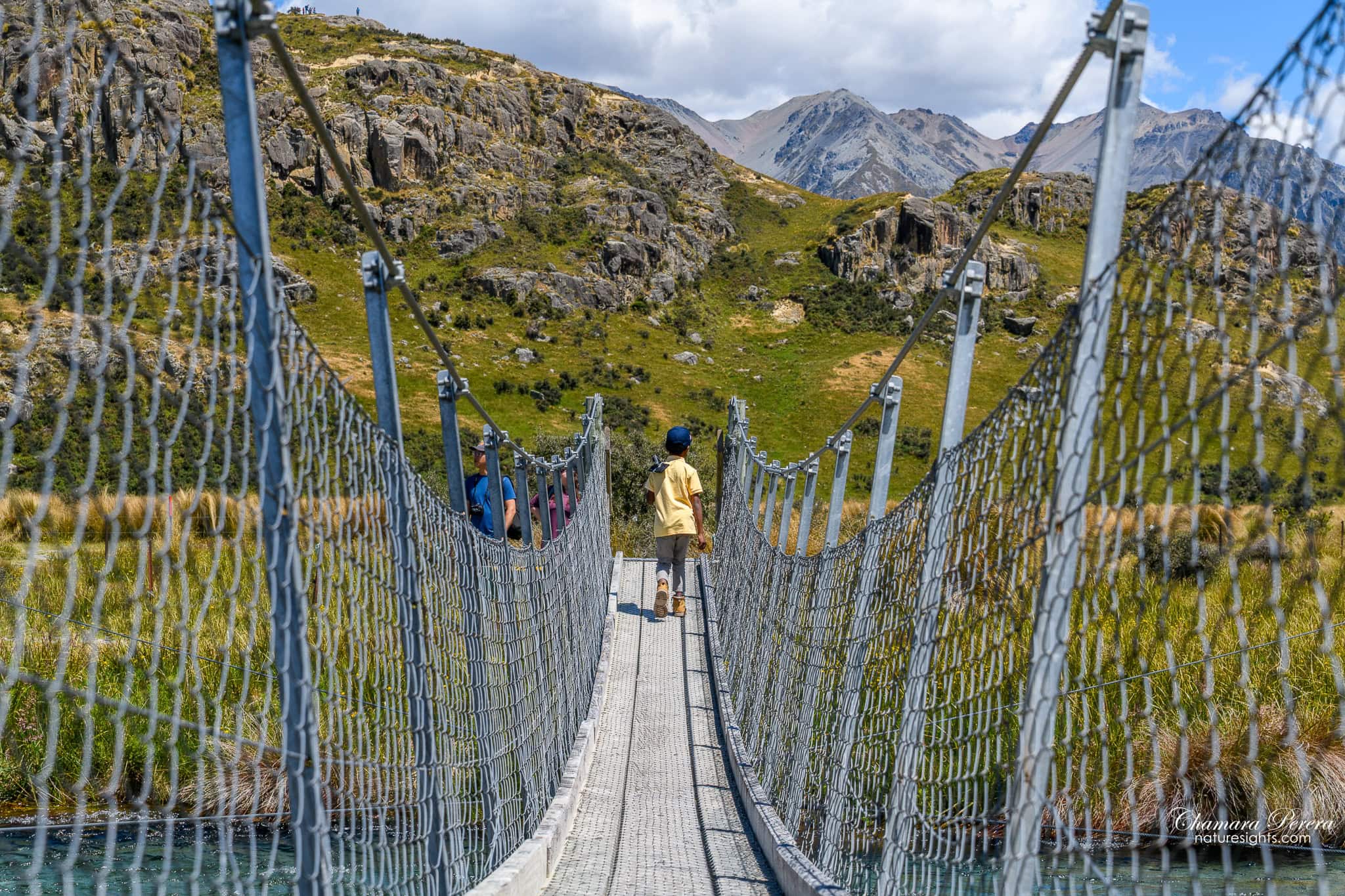 Swing bridge crossing to Mount Sunday Lord of the Rings Edoras New Zealand