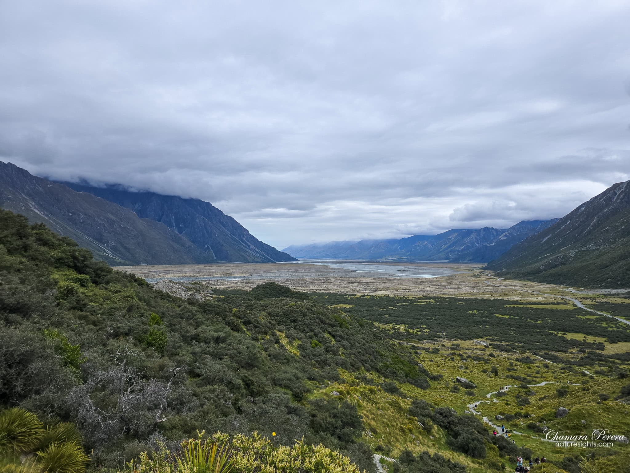 Tasman Valley panorama from the Tasman Glacier View Track viewpoint Mount Cook New Zealand